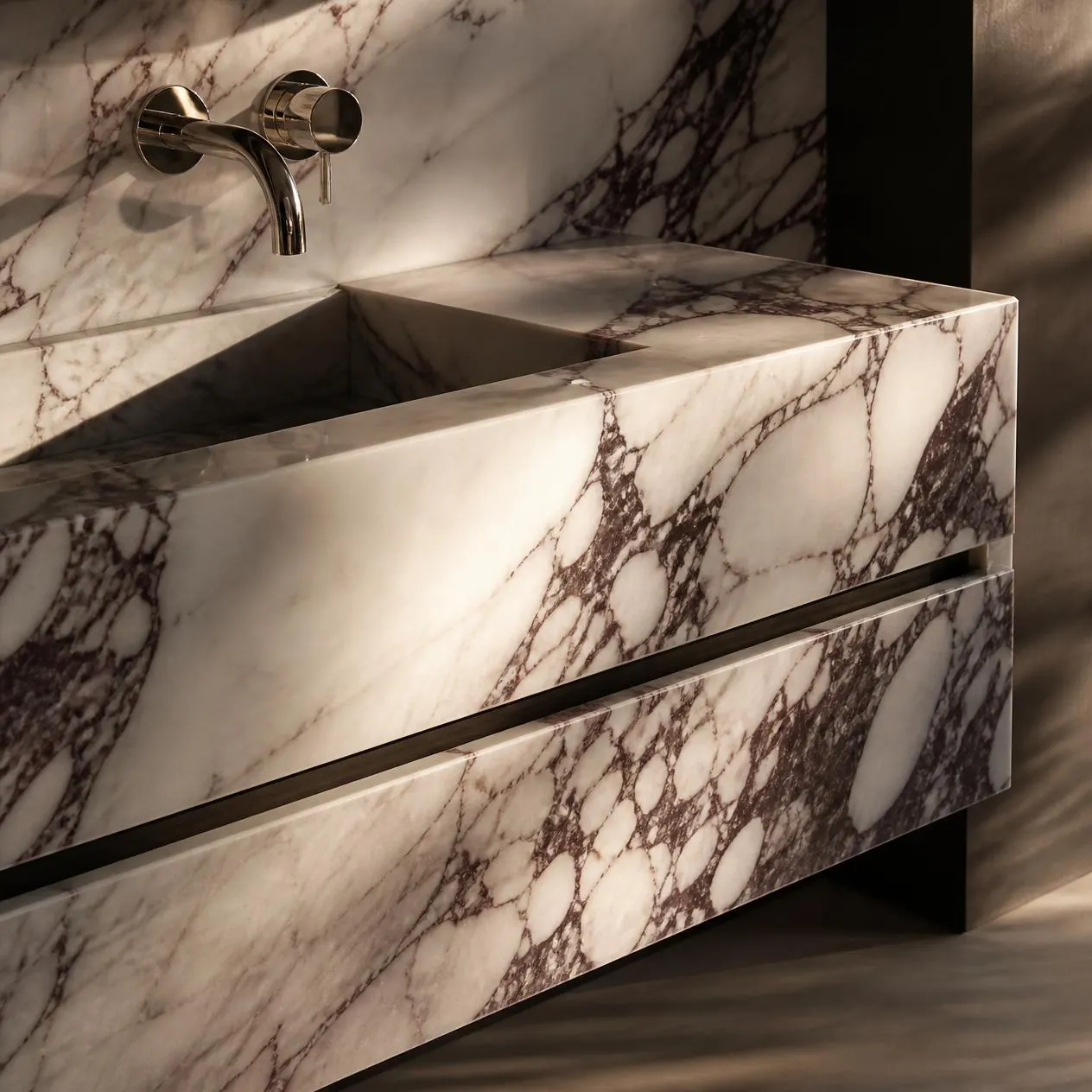 Calacatta marble and polished nickel, detail